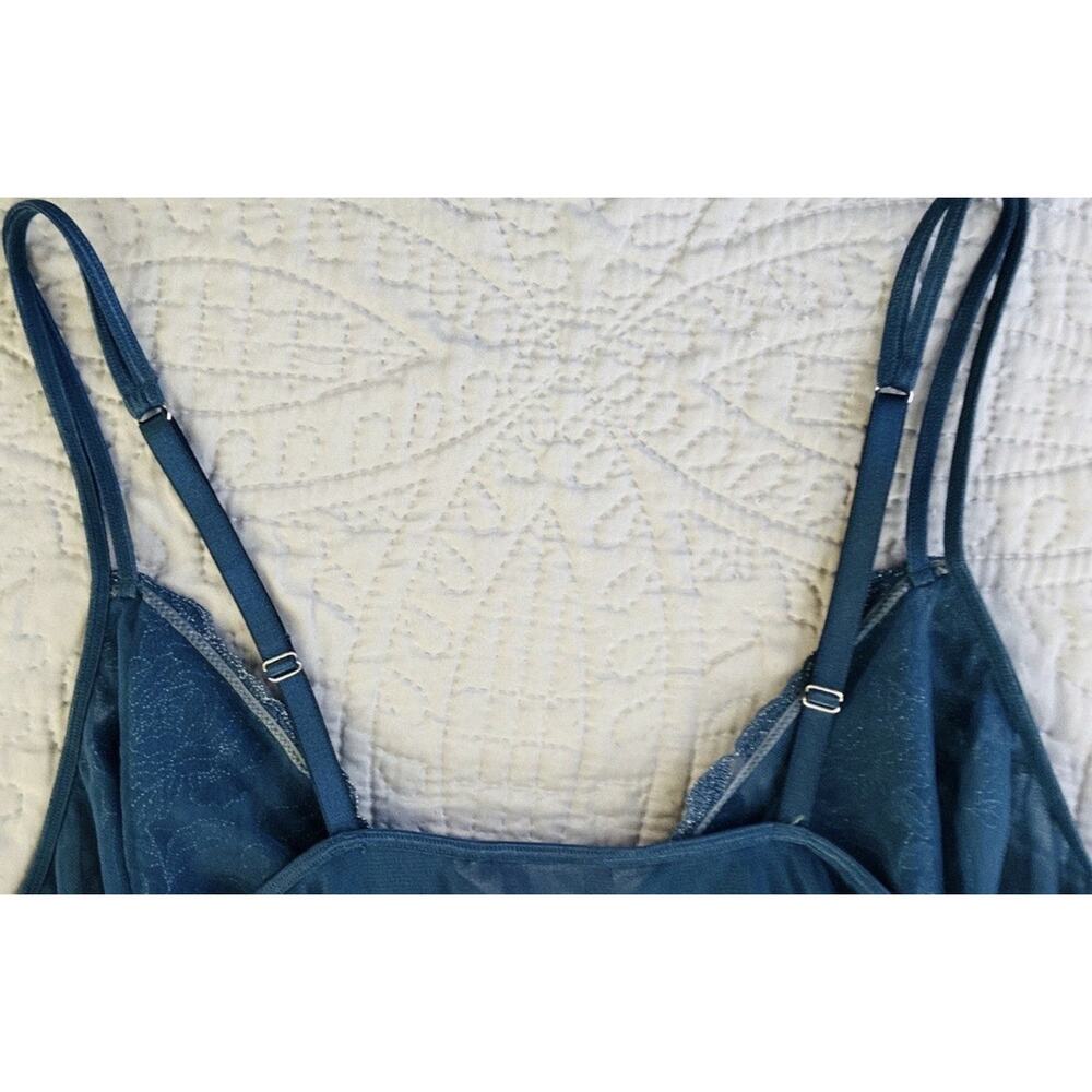 Cacique Sz 26/28 Grn Embrdrd Bodice Waterfall Trim Lettuce Hem Sheer Gown - Picture 6 of 9